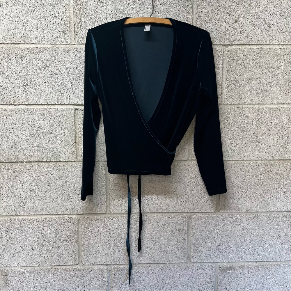 American Apparel Dark Green Velvet Wrap Top